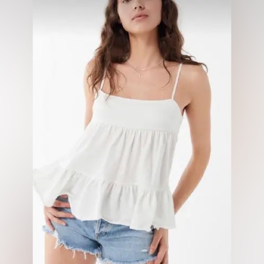 Light Blue Ribbed Babydoll Ruffle Tank Top - Picture 6 of 6